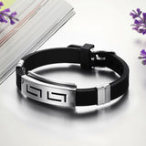 New Fashion jewelry Silicone Rubber Silver Slippy Hollow Strip Grain Stainless Steel Men Bracelet Bangle
