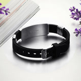 New Fashion jewelry Silicone Rubber Silver Slippy Hollow Strip Grain Stainless Steel Men Bracelet Bangle
