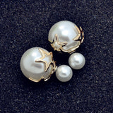 New Fashion jewelry double side matte 16MM pearl stud star flower design gift for women girl mix color
