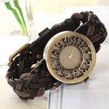 Accurate Fashion Hot Brown Quartz Fashion Dial Classic Vintage Weave Leatheroid Womens Wrist Watch