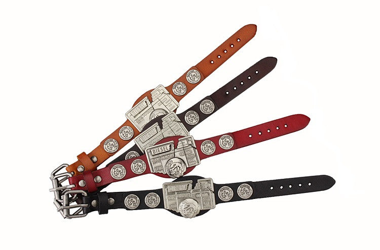 Leather Bracelet Men Jewerly Brand Logo Charms Bracelets Mens Vintage Pulseira Masculina Punk Rock Wristband