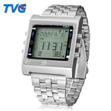 New Rectangle TVG Remote Control Digital Sport watch Alarm TV DVD remote Men and Ladies Stainless Steel WristWatch Fashion
