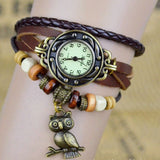 New Relojes Mujer Fashion Women Casual Leather Weave Wrap Wrist OWL Watch Charm Bracelet Watches