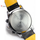 New SHARK Sport Watch 6 Hands Date Day Display Stainless Steel Black Yellow Genuine Leather Strap Analog Men's Relogio