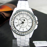 New SINOBI Bling Diamonds Rhinestone Luxury Ceramic-White Style Ladies Dress Watch Women Fashion Wristwatch Gifts
