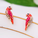 New Fashion Charms Crystal Earrings Loverly Animal Red Bird studs hot pink cute Earrings for Women