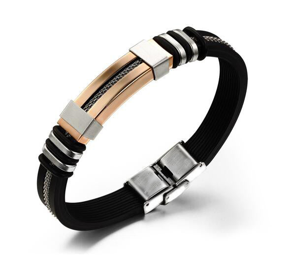 New Silicone Man Bangles Classical Silver and rose gold Stainless Steel Men Jewelry Bracelets