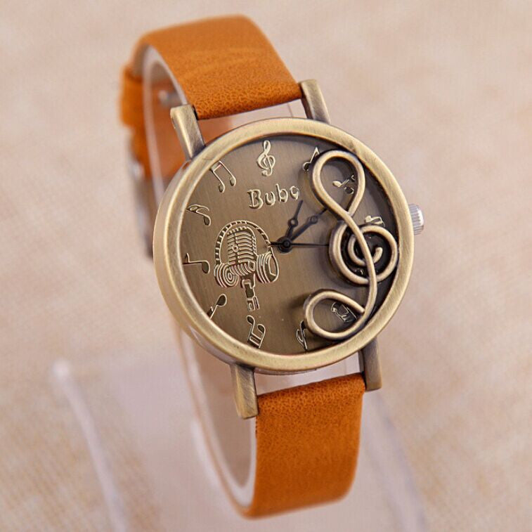 Vintage Copper Alloy Modern musical symbols Dress watches Personality Popular high-end Leather Strap Quartz Casual Watches gift