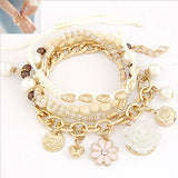 New Vintage Design Women Bangles Fashion Simple Rose Flower Pearl Bead Crystal Charms Multielement Bracelet Fine Jewelry