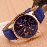 Fashion Women Dress Watches Roman Numeral Dial Leather Quartz Wristwatch Men Casual Geneva Watch