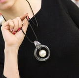 New circles simulated pearl ball pendant long necklace women black chain fashion jewelry