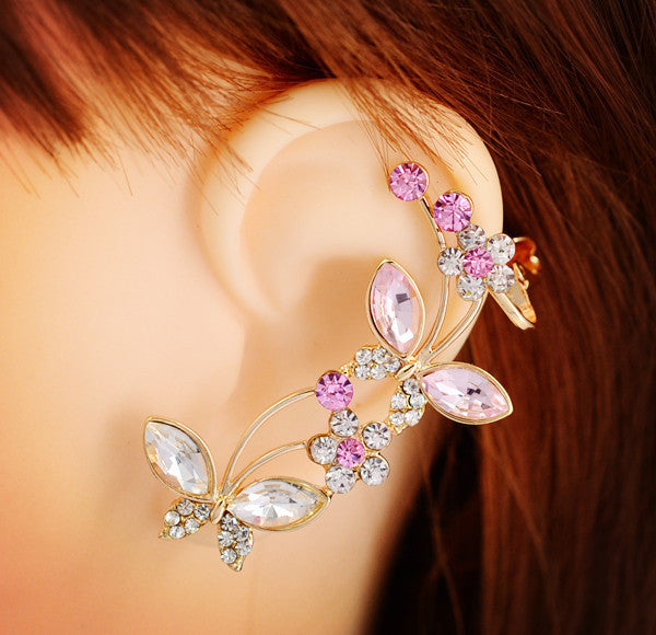 New crystal rhinestone Insect butterfly rose ear cuff clip earring Top quality fashion jewelry gift for women girl
