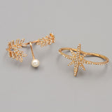New fashion accessories jewelry full rhinestone pearl star double finger ring set for women girl nice gift