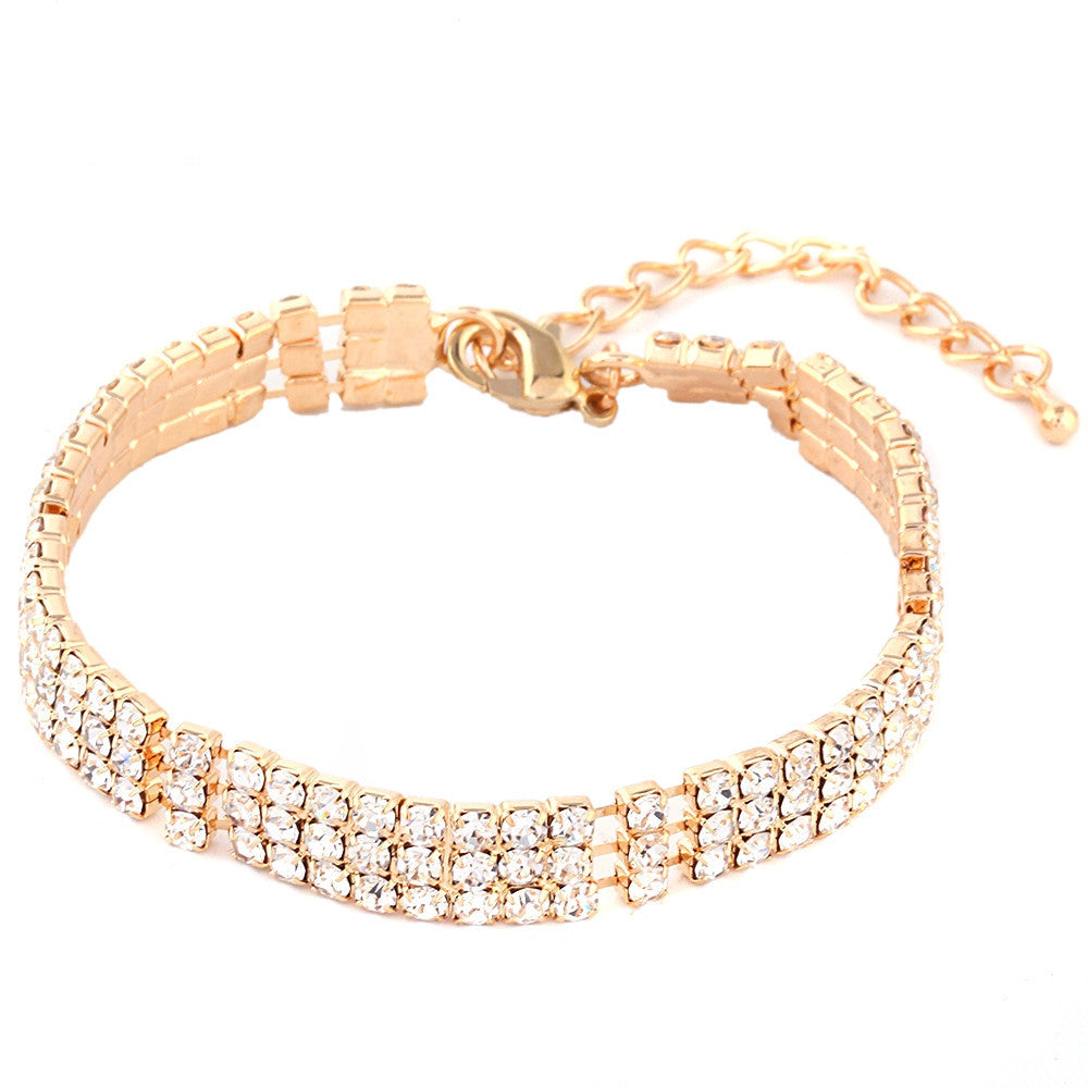 New hot sell gold / silver plated Austrian crystal brand jewelry Multi-chain rhinestone bracelet women wedding Jewellry