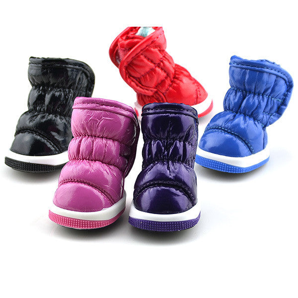 Pet Small Dog Space Leather Ruffle Shoes Winter Warm Waterproof Anti-slip Booties Boots Shoes