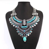 NewTrendy Necklaces earing Set Pendants Bohemian Plated silver Tassels Drop Vintage Choker Collar Long Statement Resin jewelry