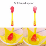 The Best Price Baby Bowl 3Pcs/Set Baby Learnning Dishes with Suction Cup Temperature Sensing Spoon and Fork Baby Tableware