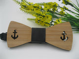 New Anchor Wooden Bow Tie For Man Accessory Bamboo Wood Wth Engraved Anchor