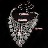 New AntiqueTibetan Silver Bohemian Style Metal Carving Coin Flower Long Tassel Statement Necklaces