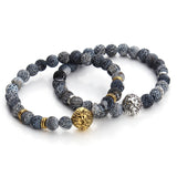 New Antique Silver/Gold Plated Buddha Leo Lion Head Bracelet Men 8mm Natural Agate Beads Bracelets Pulseras Hombre 