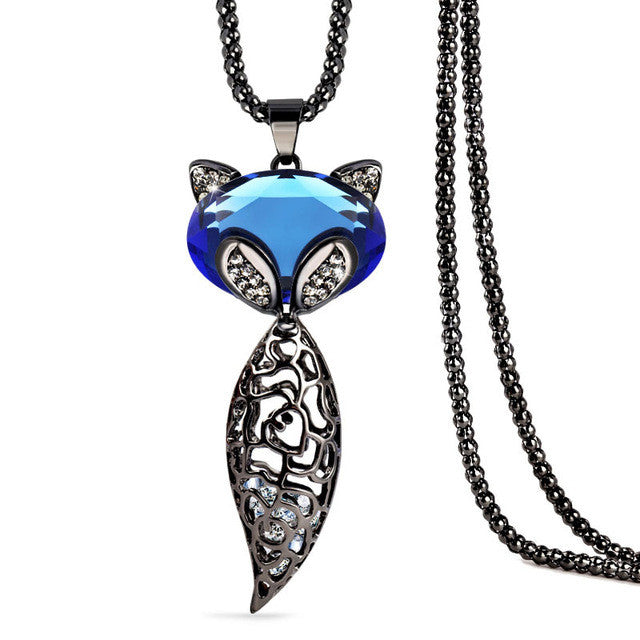 New Arrival Trendy Necklaces Zinc Alloy Opal Blue Crystal Jewelry Fox Necklace Pendant Vintage Long Necklace For Women Gift