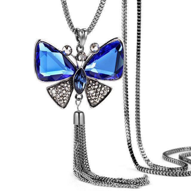 Butterfly Necklace Trendy Zinc Alloy Rhinestone Crystal Necklace Long Chain Pendant Necklaces For Women Jewelry