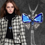 New Arrival Butterfly Necklace Trendy Zinc Alloy Rhinestone Crystal Necklace Long Chain Pendant Necklaces For Women Jewelry