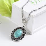 New Arrival Fashion Green Turquoise Tibetant Silver crystal rhinestone blue Pendant Necklace jewelry for Women