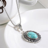 New Arrival Fashion Green Turquoise Tibetant Silver crystal rhinestone blue Pendant Necklace jewelry for Women