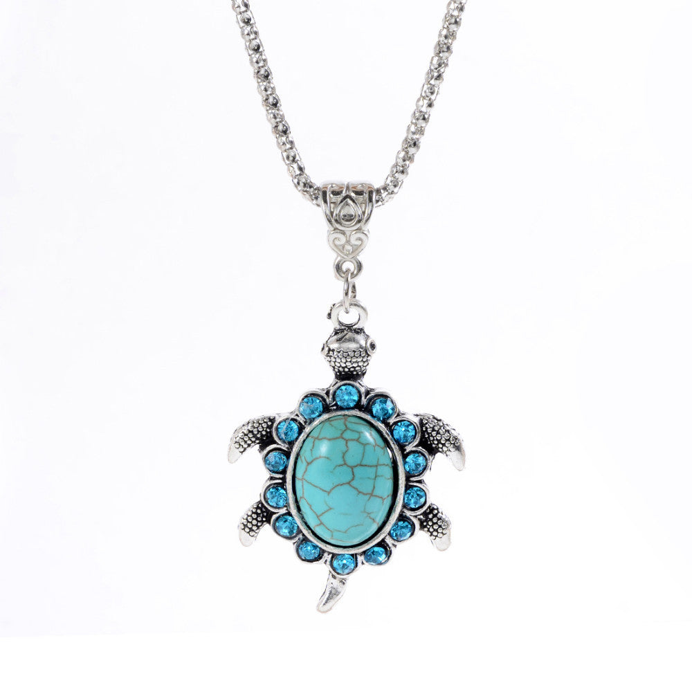 New Arrival Fashion crystal rhinestone blue gem cute animal tortoise Pendant Necklace jewelry for Women charm