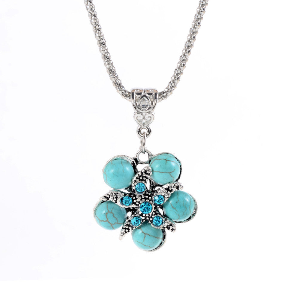 New Arrival Fashion rhinestone blue flower Pendant Tibetant Silver vintage Necklace jewelry for Women