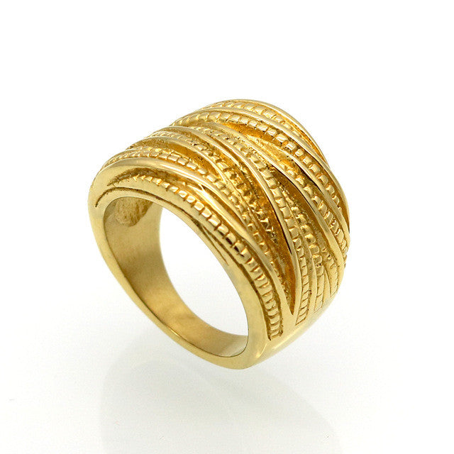 New Arrival Female Luxury Genuine Stainless Steel Jewelry Real 18k Gold Plated Multilayer Wedding Rings For Women