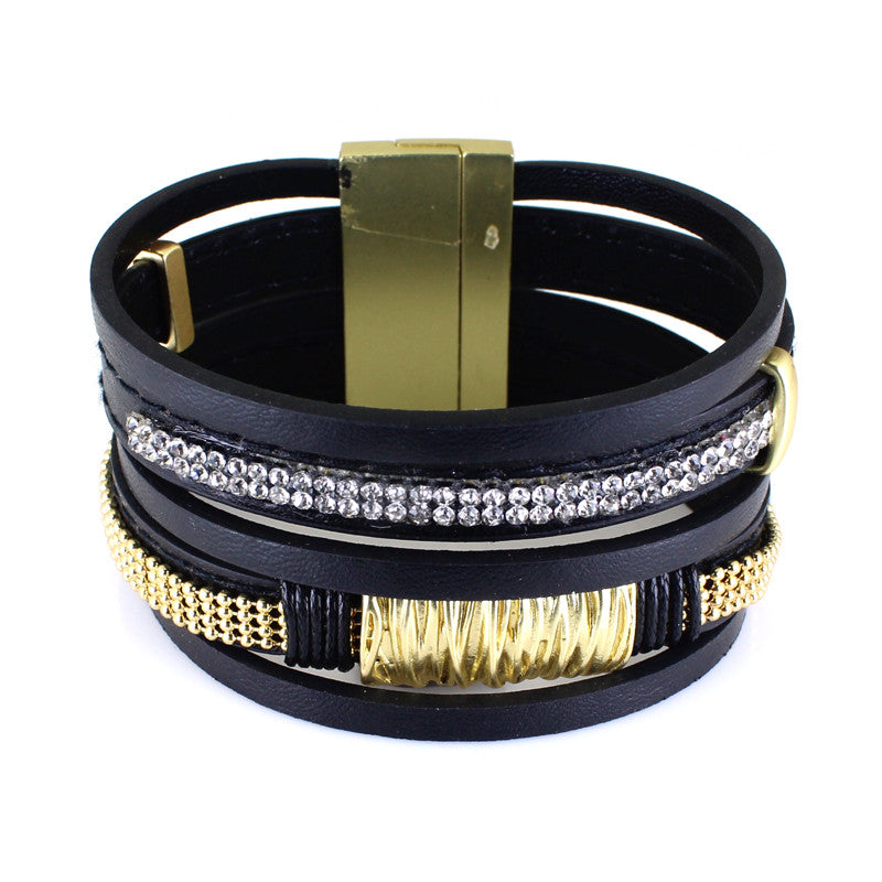 New Arrival High Quality Elegant Statement Beautiful Multilayer Leather Chain Bangle Bracelets for Woman pulseras