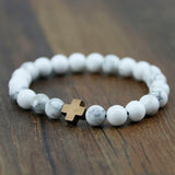 New Arrival Mens Beaded Jewelry 8mm Lava Stone Beads Gallstone Cross Bracelets Party Gift Yoga Jewelry