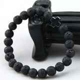 New Arrival Mens Beaded Jewelry 8mm Lava Stone Beads Gallstone Cross Bracelets Party Gift Yoga Jewelry