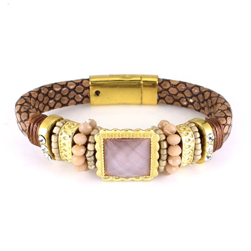 New Arrival Statement Handmade Thick Leather Chain Elegant Bracelets Bangles For Women pulseras bijoux