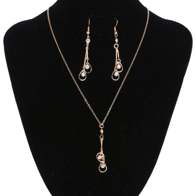 New Arrival Vintage Gold Jewelry Set Fashion Water Drop Earrings & Crystal Statement Necklace for Women Wedding Jewelry