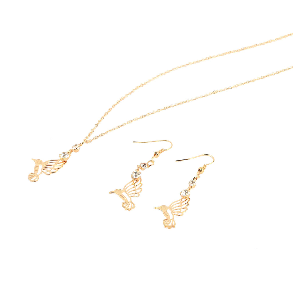 New Arrival Vintage Gold Jewelry Sets Fashion Hummer Pendant Statement Necklace & Crystal Drop Earrings for Women