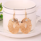 New Arrival Wedding Jewelry Sets Fashion Gold Hollow Pendant Statement Necklace & Crystal Drop Earrings Fine Jewelry