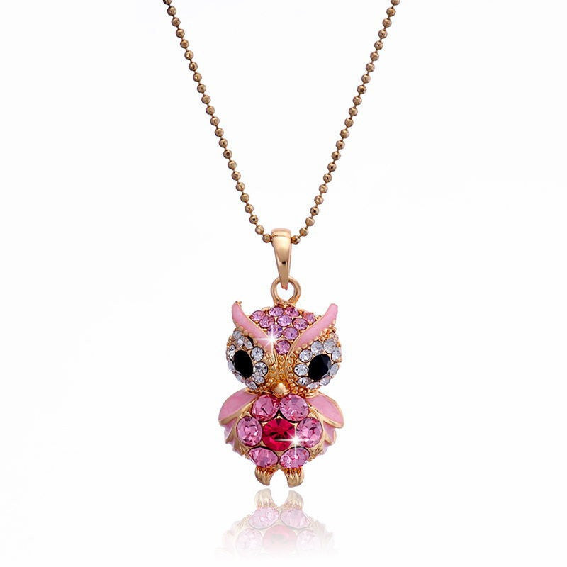 New Arrivals 18K Gold Plated Austrian Crystal Pendant Necklace Fashion Jewelry Crystal Colorful Owl Pendants Women Lady