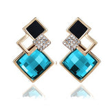 New Big Brand Fashion Woman Fine Jewelry Earrings Geometric Multiple section Square Crystal Gem Stud Earrings For Girls
