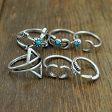 New Bohemia Vintage Punk Boho Rings For Women Beach Unique Carving Tibetan Silver Plated knuckle Joint Ring Set 6PCS/Set