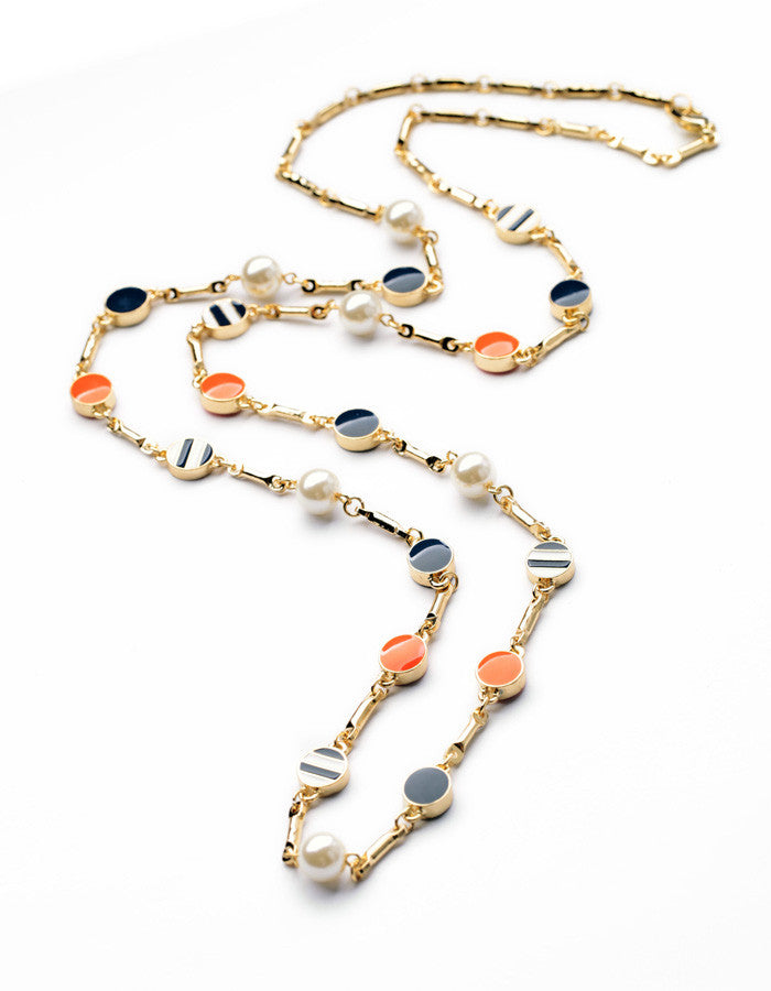 New Design Classic Fashion jewelry Shiny Round Enamel Pendant Long Sweater chain Necklaces &Pendant