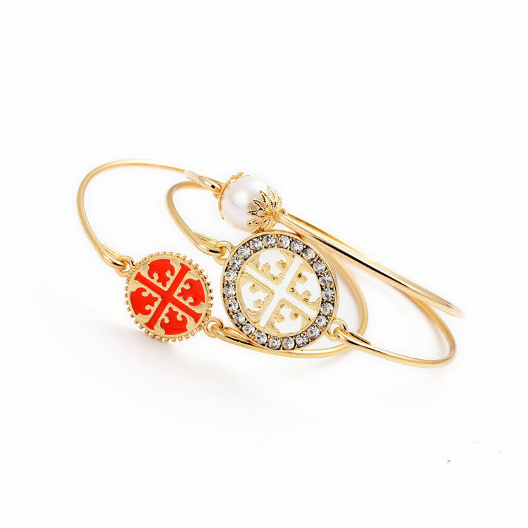 New Design Exquisite Round Flower Pattern Simulated Pearl Bracelet Set Fashion Pulseira Bijoux for Women