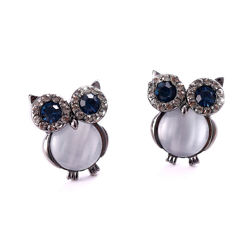 New Design Owl Earrings Zinc Alloy Opal Black Gun Plated And Gold Plated Stud Earrings For Women Fashion Brand Earring Jewelry