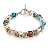 New Design Silver Square Colorful Murano Crystal Beads Bracelet for Women Easy-Hook Jewelry Christmas Gift 