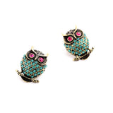 New Design Vintage Personality Imitation Gemstone Owl Women Stud Earrings Fashion Jewelry