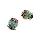 New Design Vintage Personality Imitation Gemstone Owl Women Stud Earrings Fashion Jewelry