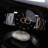 New Design Women Watches Fashion Black Round Dial Stainless Steel Band Quartz Wrist Watch Mens Gifts