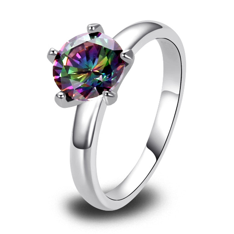 New Fabulous Round Cut Mystic Rainbow Topaz 925 Silver Ring Fashion Jewelry Women Rings